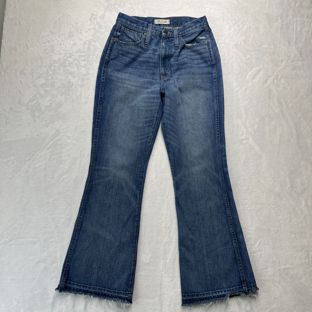 Madewell Rigid Flare Jeans Womens Sz 26 Fray Hem 100% Cotton High Rise Med Wash